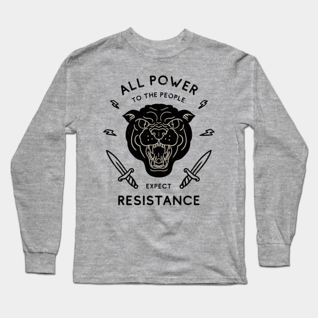 Black Panther - All Power to the People - Expect Resistance | Black Owned BLM Black Lives Matter | Original Art Pillowcase | Tattoo Style Logo Long Sleeve T-Shirt by anycolordesigns